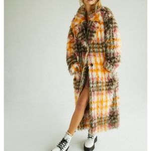 Free People Plaid Maxi Cardi Coat Faux Fur Oversized Heavyweight XS & LG NWT